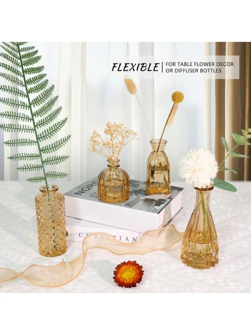 Set of 12 Small Gold Amber Glass Bud Vases - Elegant Flower Decor for Home